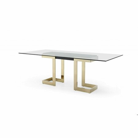 HOMEROOTS 30 x 87 x 39 in. Glass Stainless Steel Dining Table, Polished Gold 370725